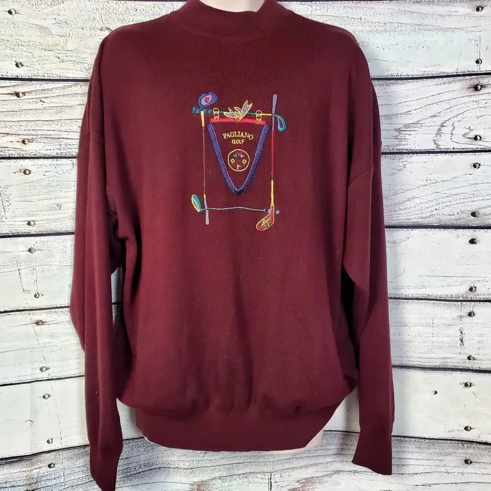 Vintage Pagliano Golf Sweater XXL Burgundy Mock Neck Pullover Korea Acrylic